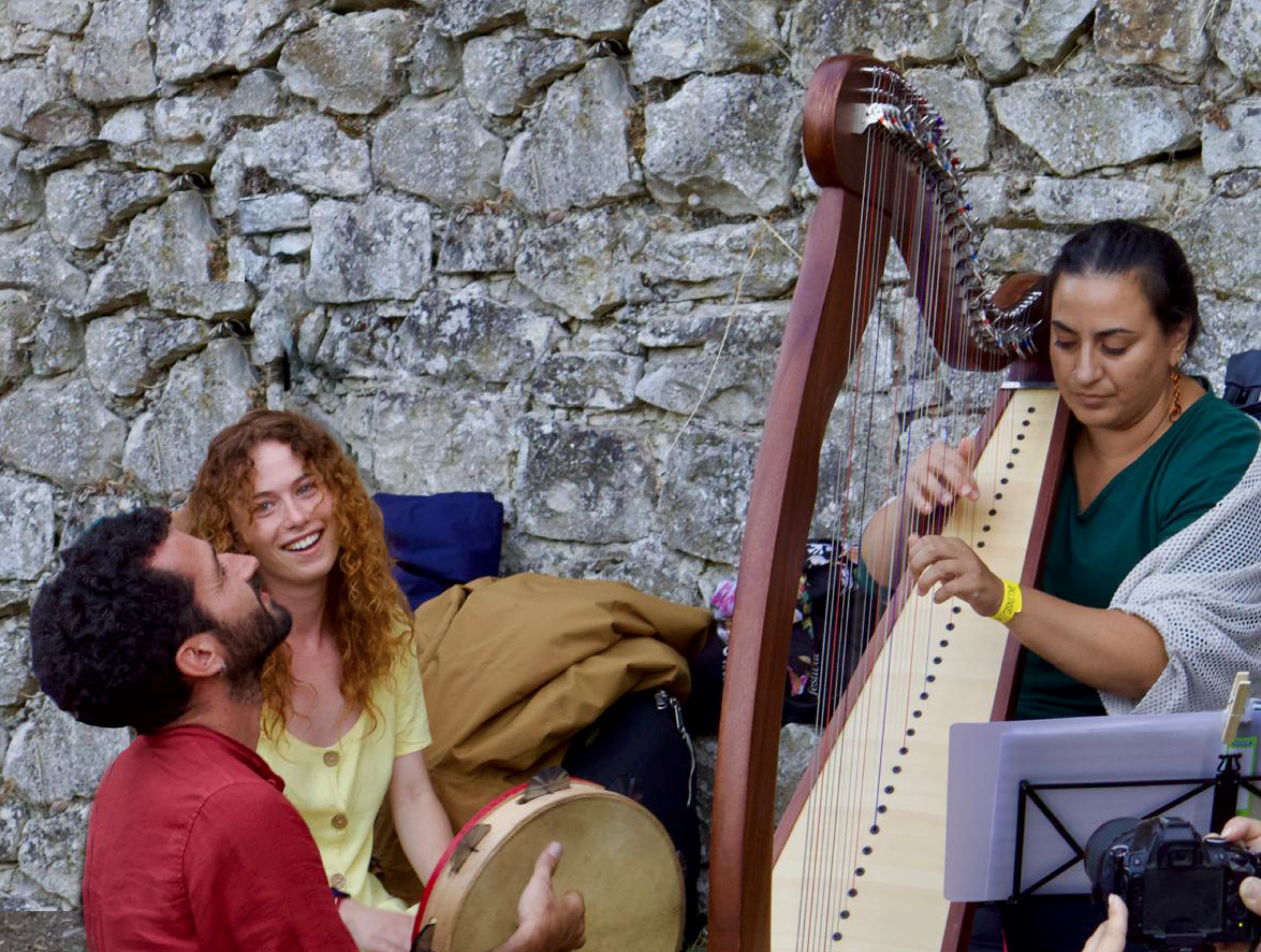 People watching a concert. Photo with a purple hue